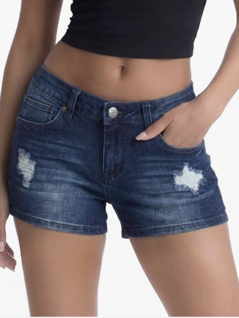 Hybrid & company Women's Mid-Rise Stretchy Distressed Jean Shorts. Size 11.